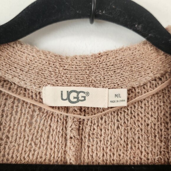 Ugg Linen Open Front Slouchy Cardigan Sweater Wrap Style Knit Slouchy Biege M/L - Picture 5 of 8